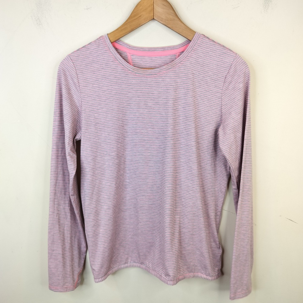 Athleta Girl Be Bold Stripe Top XXL 14 Activewear Sporty Pink Grey Pullover